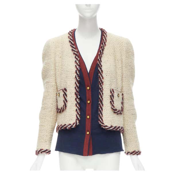 CHANEL Haute Couture ecru boucle tweed oval pocket nautical 2 piece ...