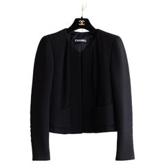 Chanel Haute Couture F/W 2004 LBJ Classic Black Collarless Jacket