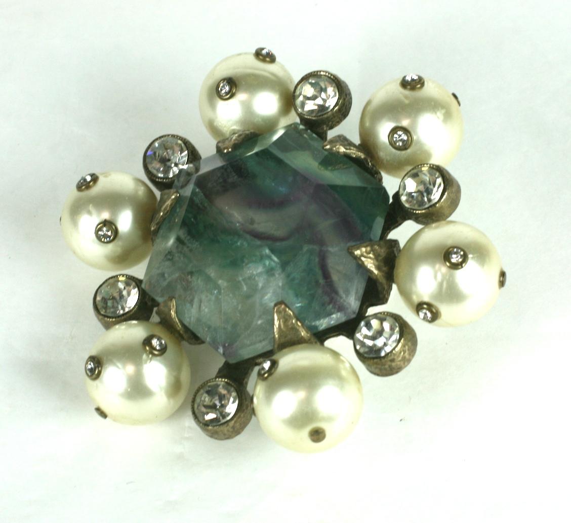 Modern Chanel Haute Couture Fluorite Crest Brooch For Sale