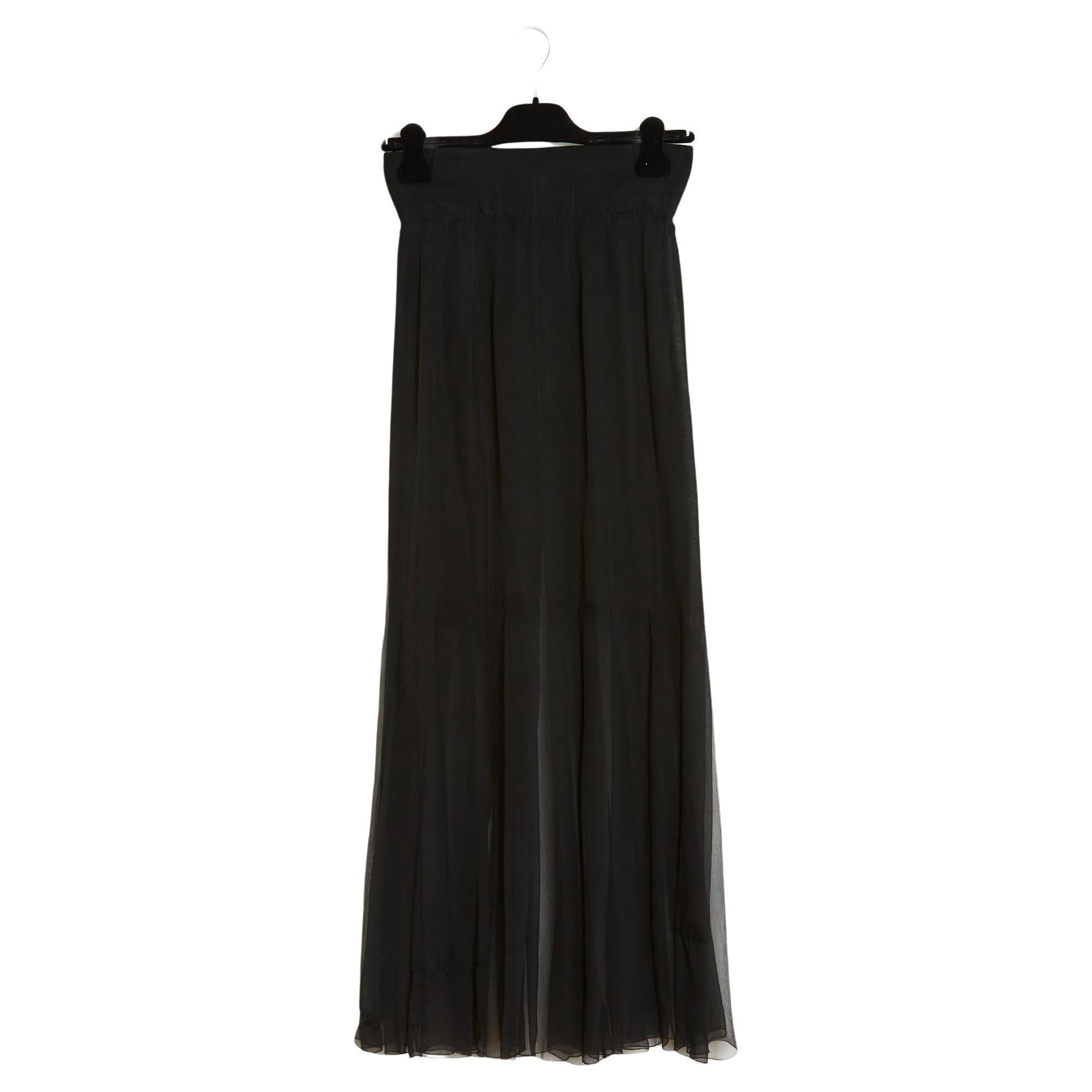 Chanel Haute Couture FR34 Black silk Chiffon skirt  For Sale