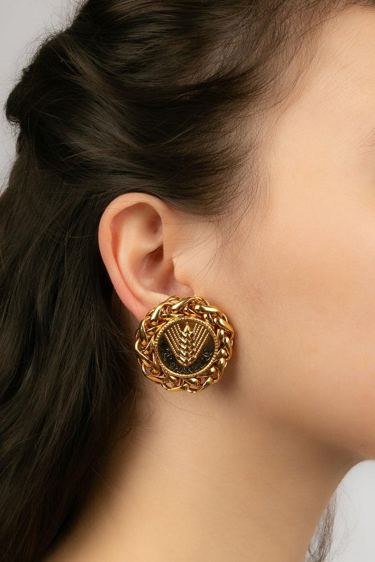 Boucles D'oreilles Clips Vintage Années 90 - Métal Doré, Créateur/couture, Occasion, Style Rétro