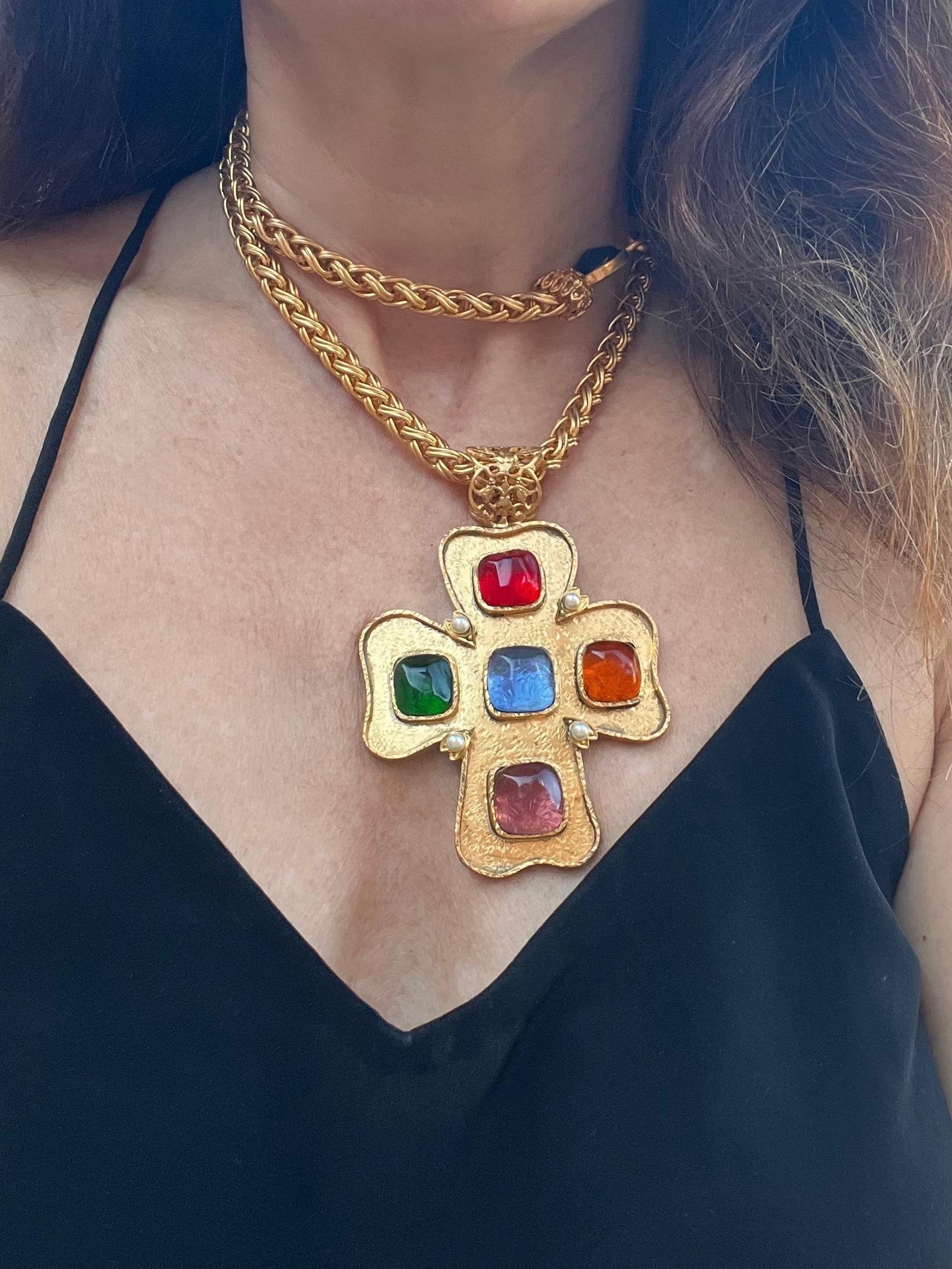 Artisan Chanel Haute Couture Byzantine Cross by Gripoix For Sale