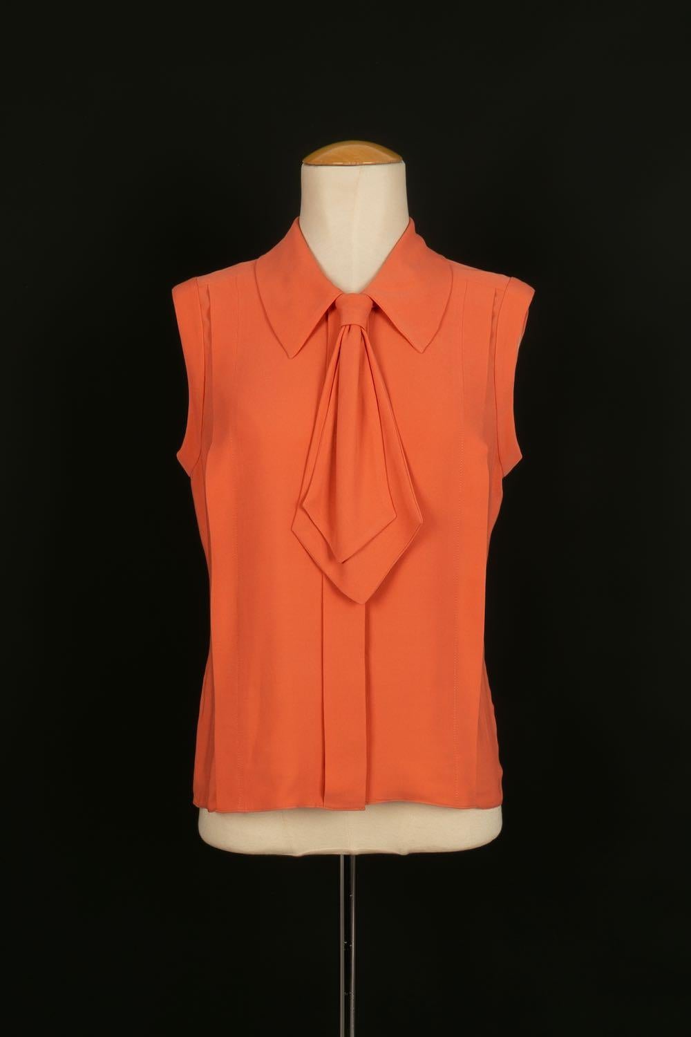 Chanel Haute Couture Orange Silk and Tweed Pleated Suit For Sale 3