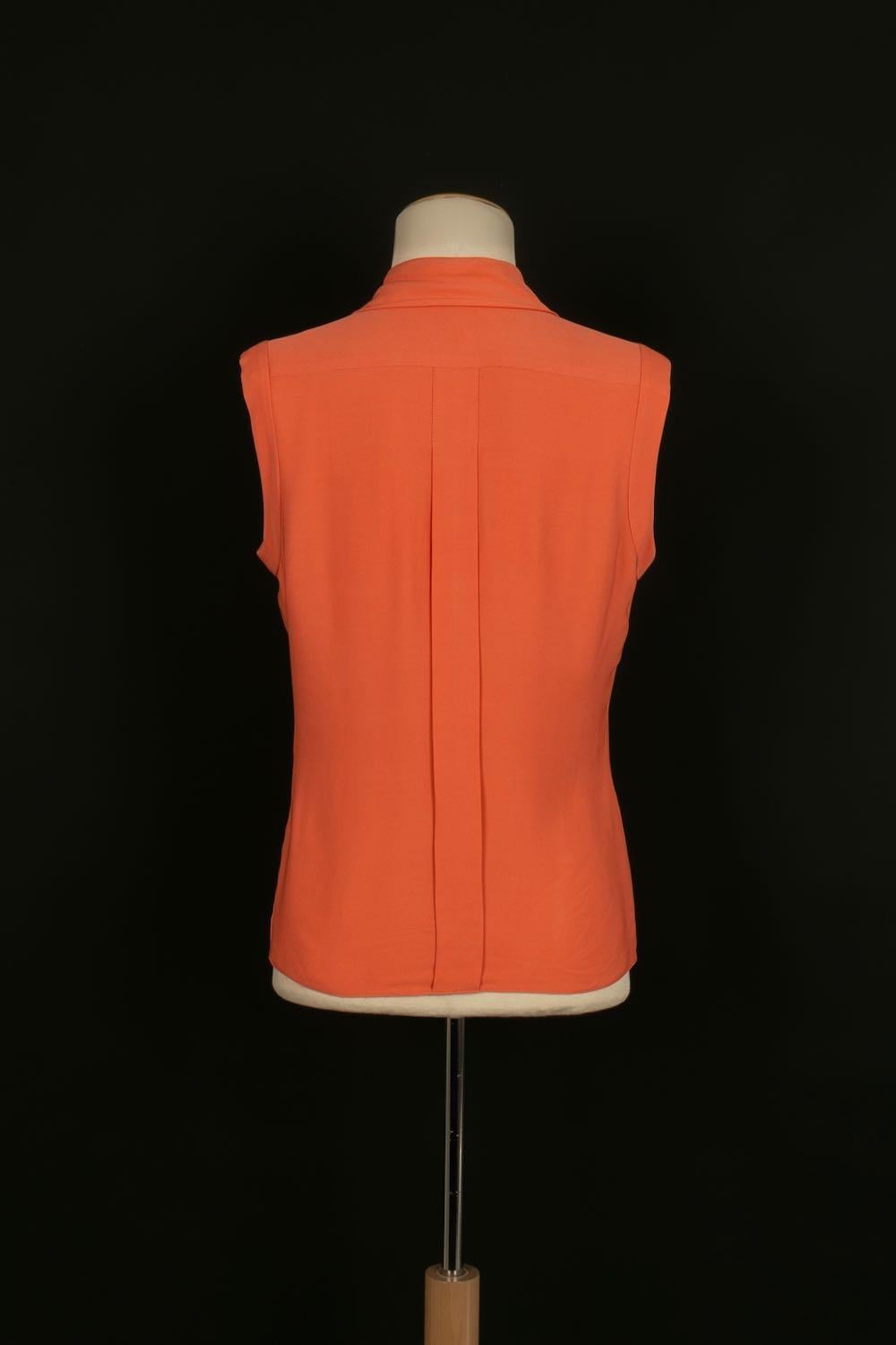 Costume plissé Chanel Haute Couture orange en soie et tweed en vente 3