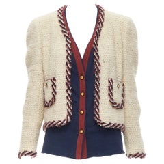CHANEL Haute Couture Prototype ecru boucle tweed oval pocket nautical trim