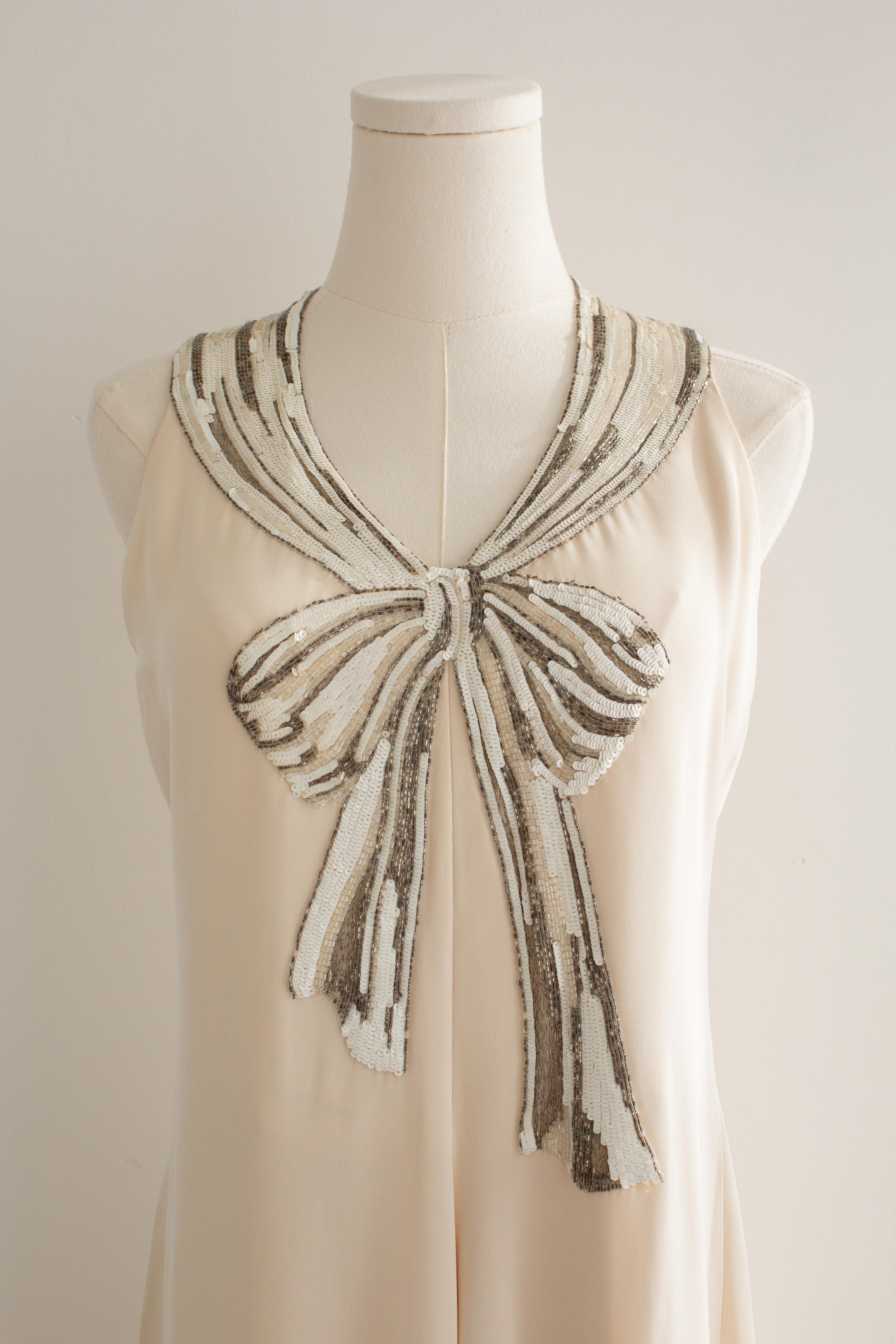 Chanel Haute Couture S/S 1979 Elfenbein verschönert Bogen Abendkleid 2pcs Ensemble im Angebot 6