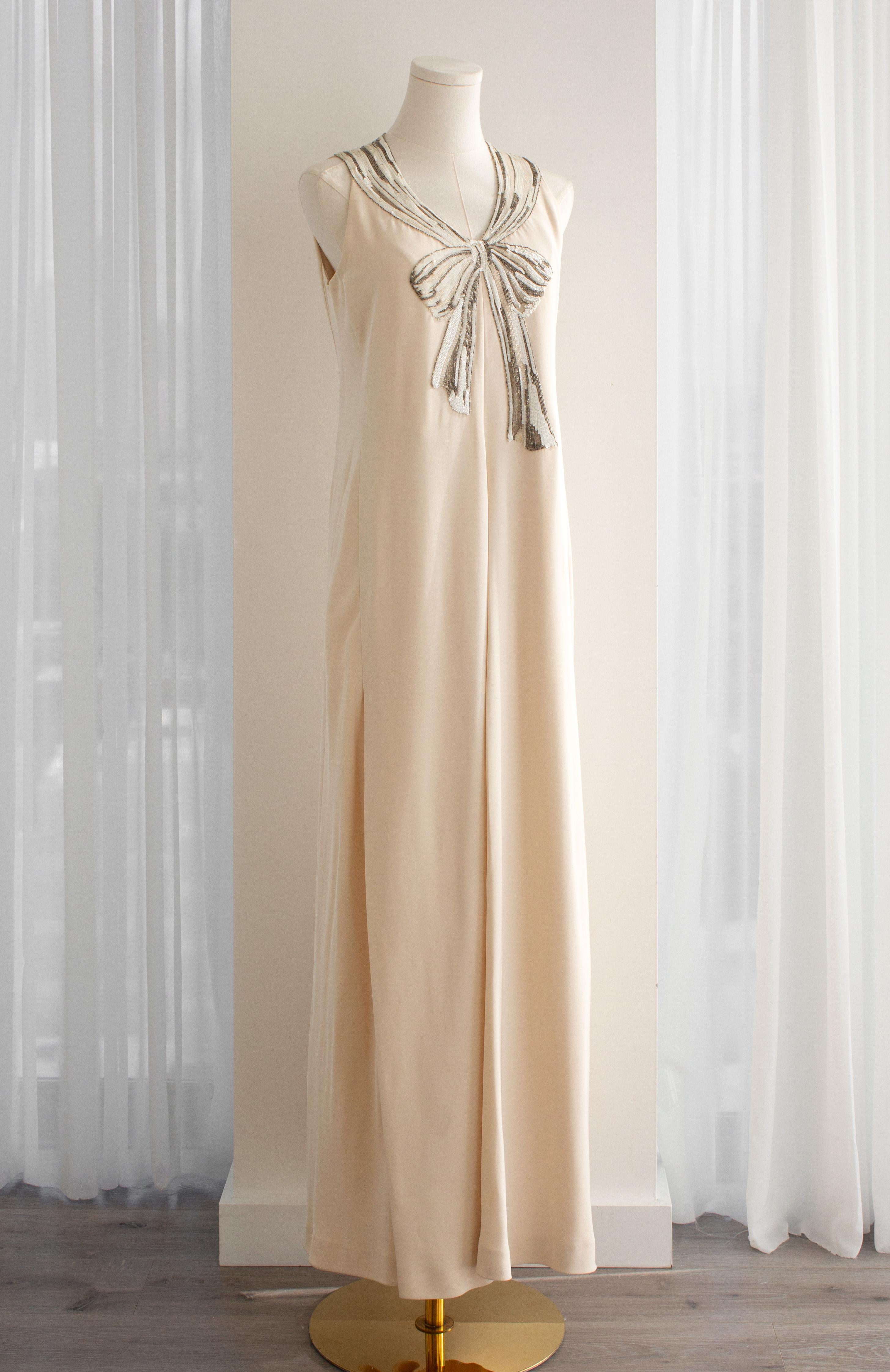 Chanel Haute Couture S/S 1979 Elfenbein verschönert Bogen Abendkleid 2pcs Ensemble im Angebot 7