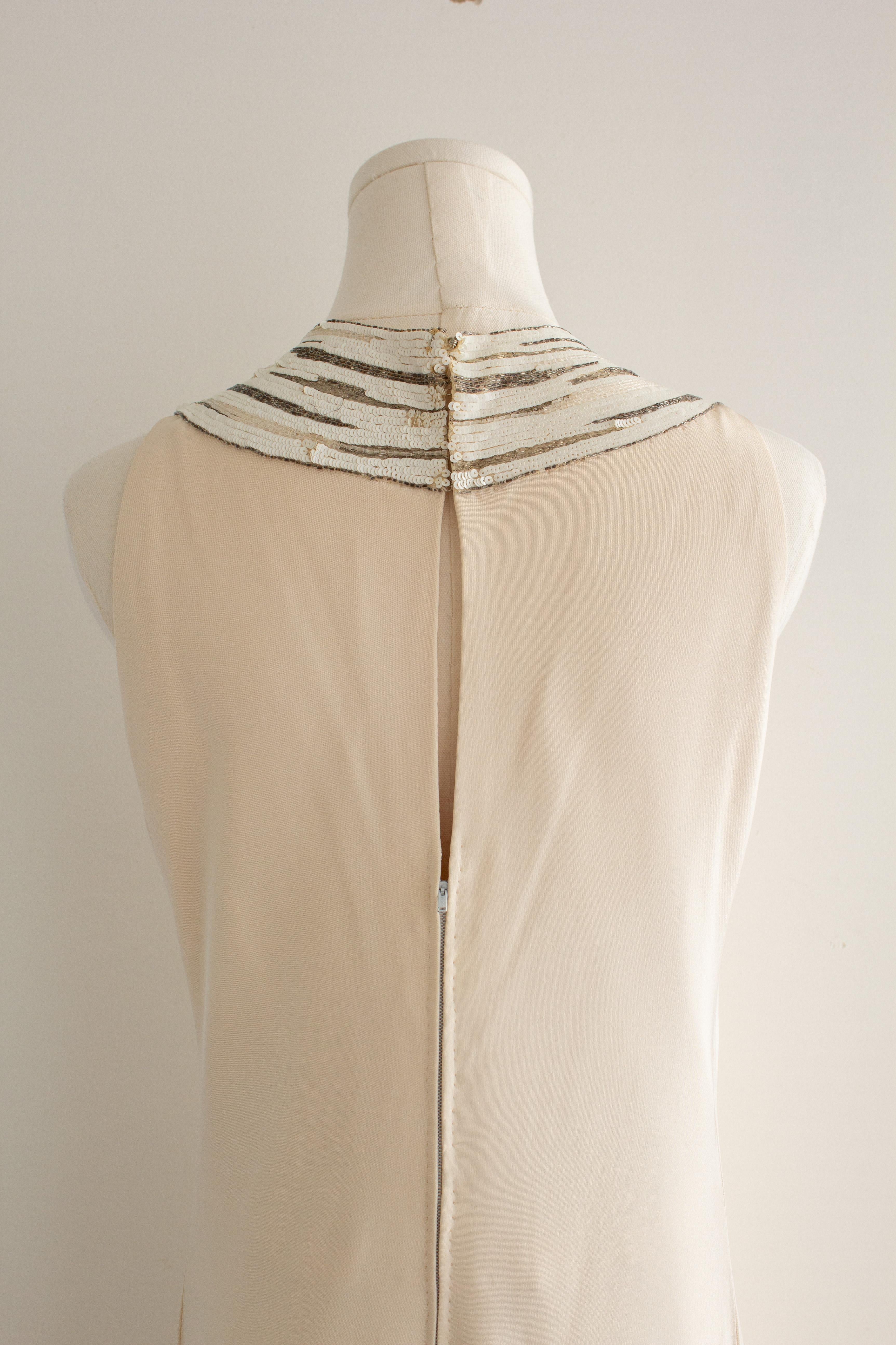 Chanel Haute Couture S/S 1979 Elfenbein verschönert Bogen Abendkleid 2pcs Ensemble im Angebot 9