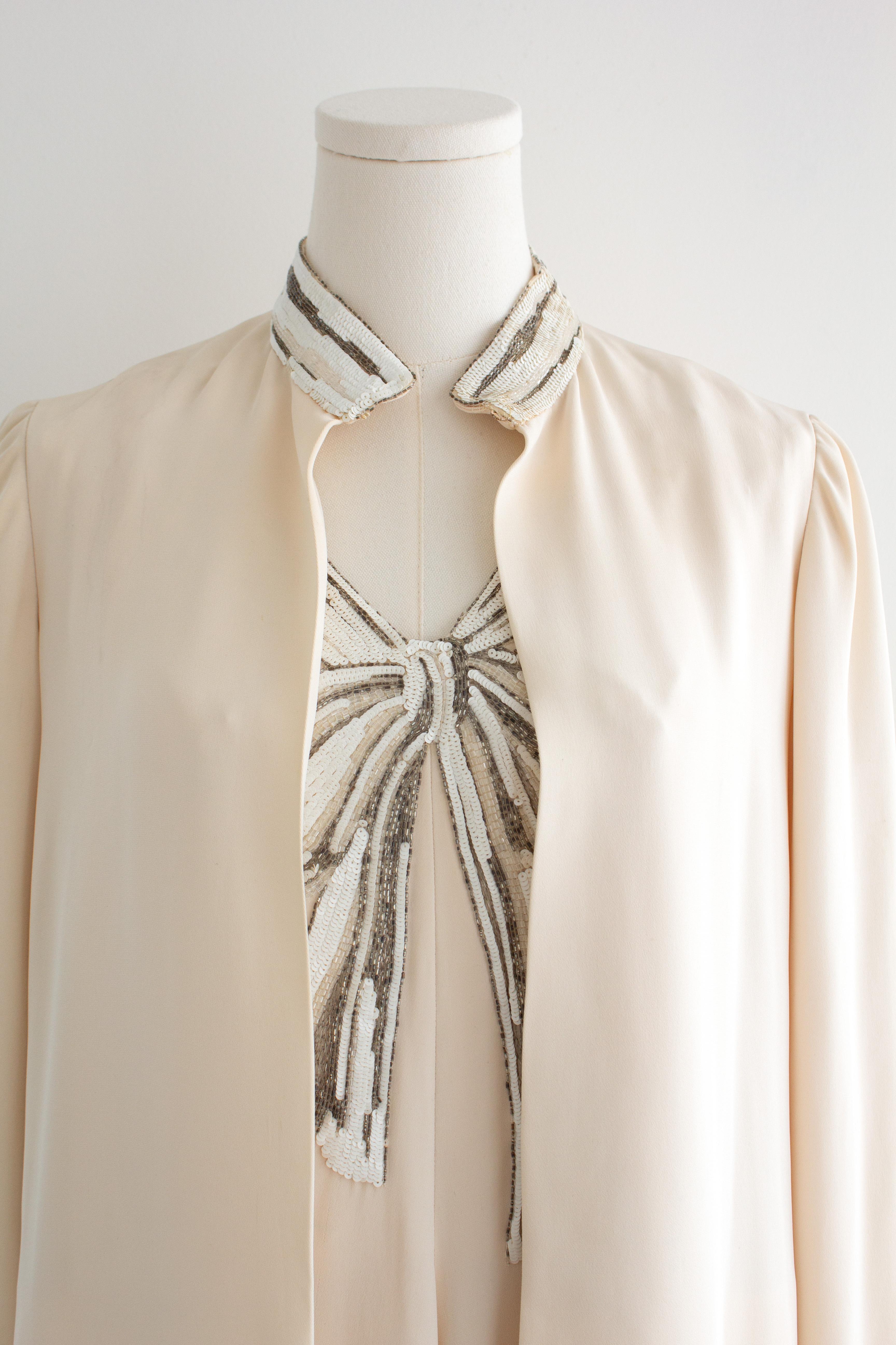 Chanel Haute Couture S/S 1979 Elfenbein verschönert Bogen Abendkleid 2pcs Ensemble im Angebot 2