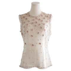 Chanel Haute Couture S/S 2006 Tulle Sheer Floral Embroidered Top