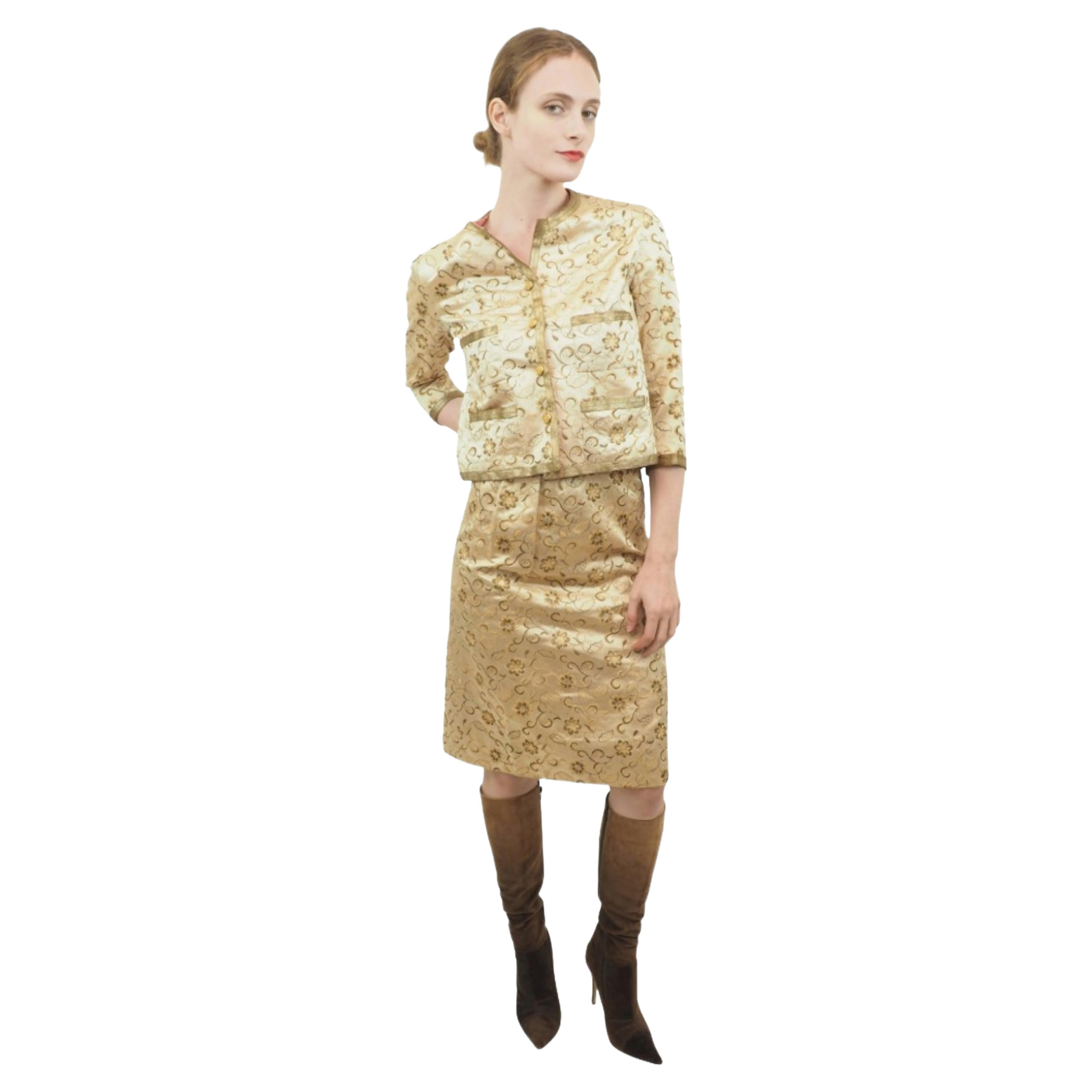 Chanel Haute Couture Silk Skirt Suit With Metal Thread Embroidery