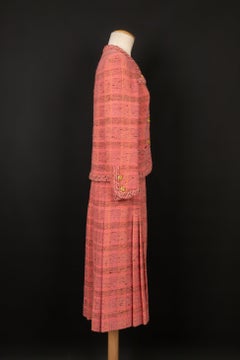 Chanel Haute Couture Suit Set of Pink-Tone Tweed Jacket and Skirt