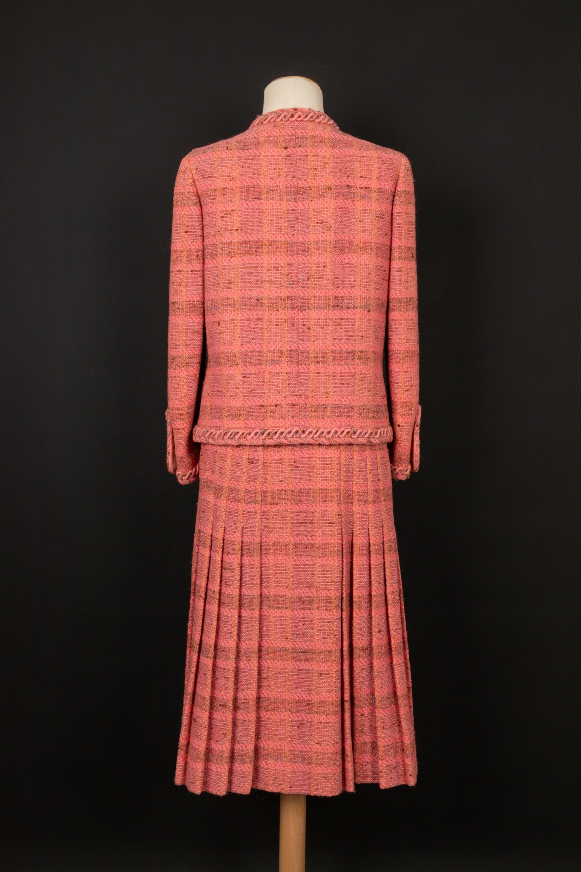 Orange Chanel Haute Couture Suit Set of Pink-Tone Tweed Jacket and Skirt