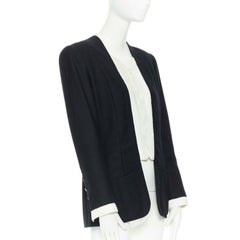 CHANEL HAUTE COUTURE Tromp L'oeil white matte sequins zip front wool jacket L