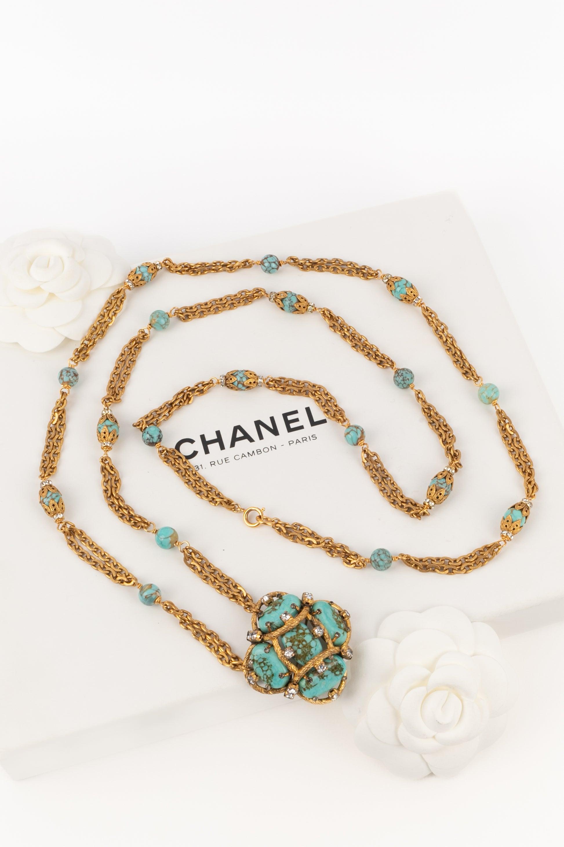 Chanel Haute Couture Turquoise Necklace with Pendant, Glass Paste Pearls For Sale 7