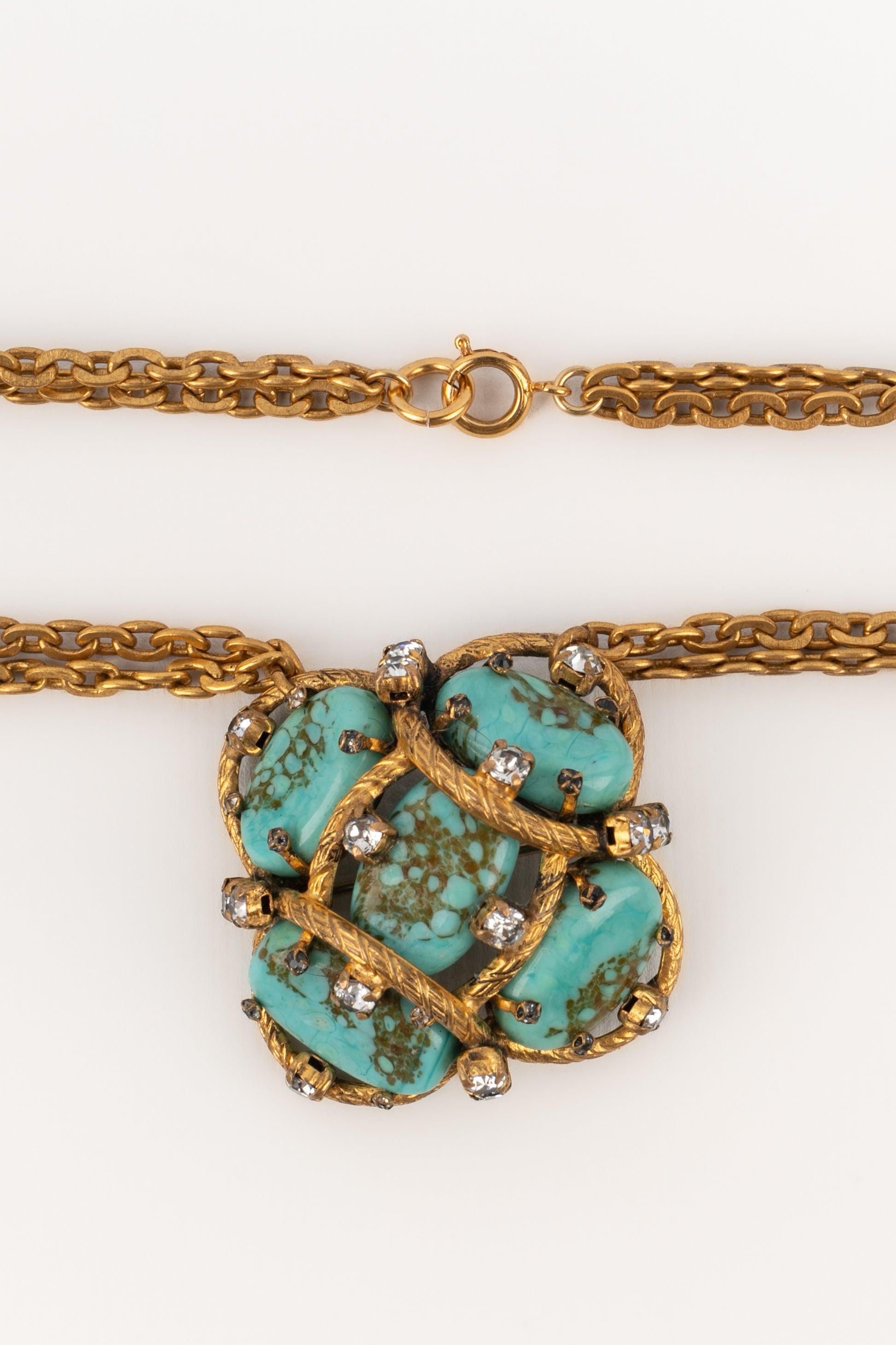Chanel Haute Couture Turquoise Necklace with Pendant, Glass Paste Pearls For Sale 1