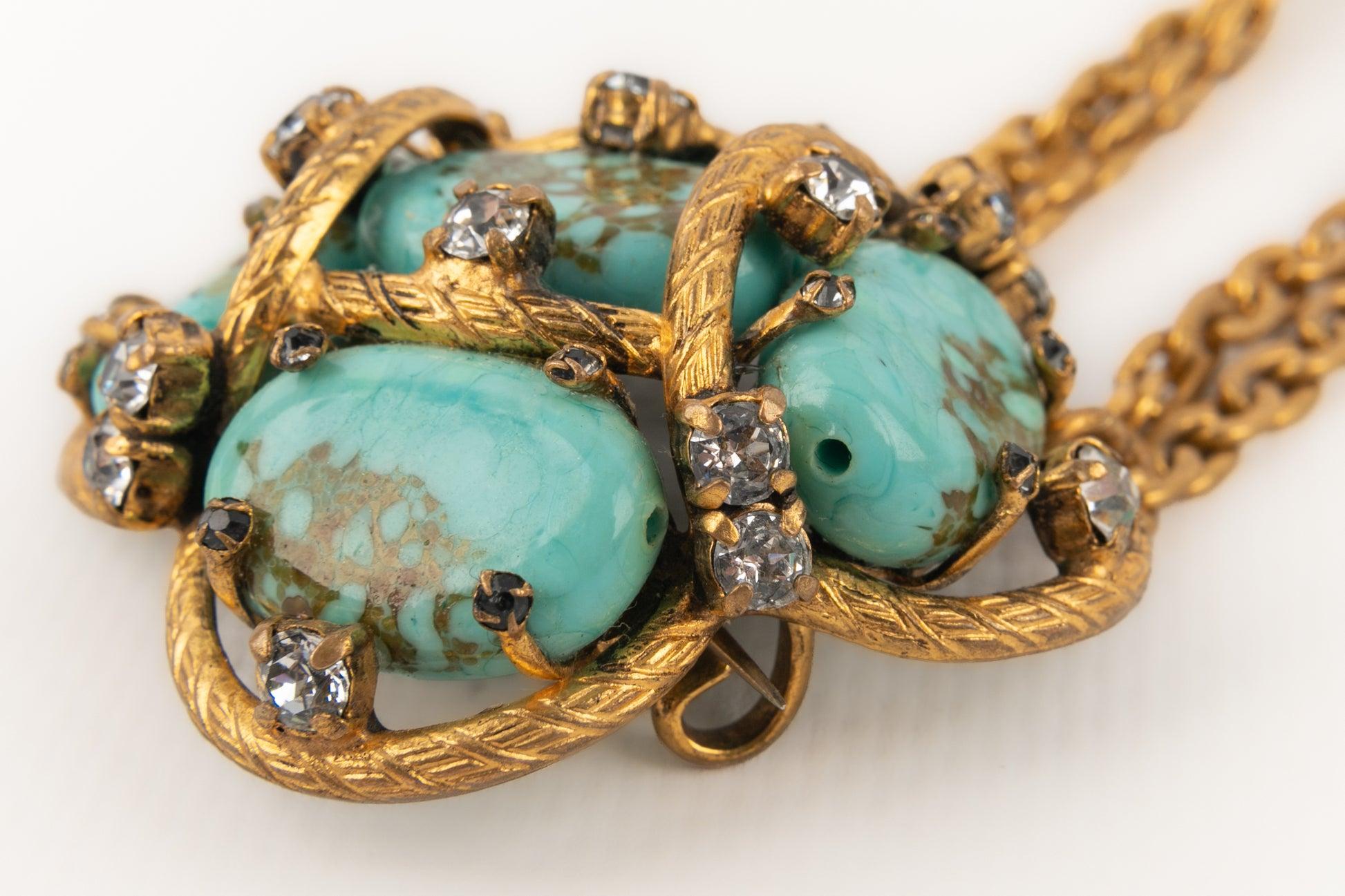 Chanel Haute Couture Turquoise Necklace with Pendant, Glass Paste Pearls For Sale 2