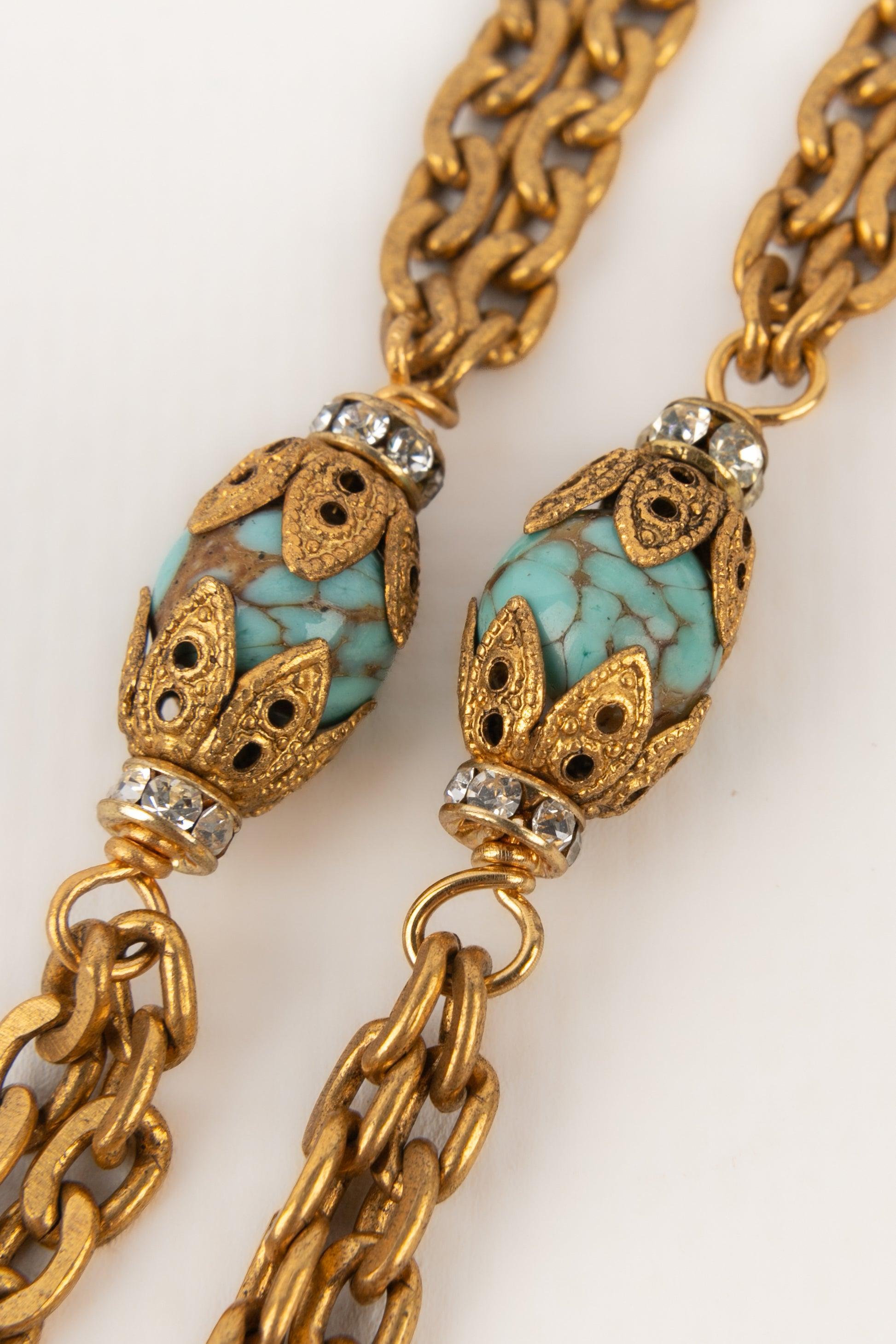 Chanel Haute Couture Turquoise Necklace with Pendant, Glass Paste Pearls For Sale 4