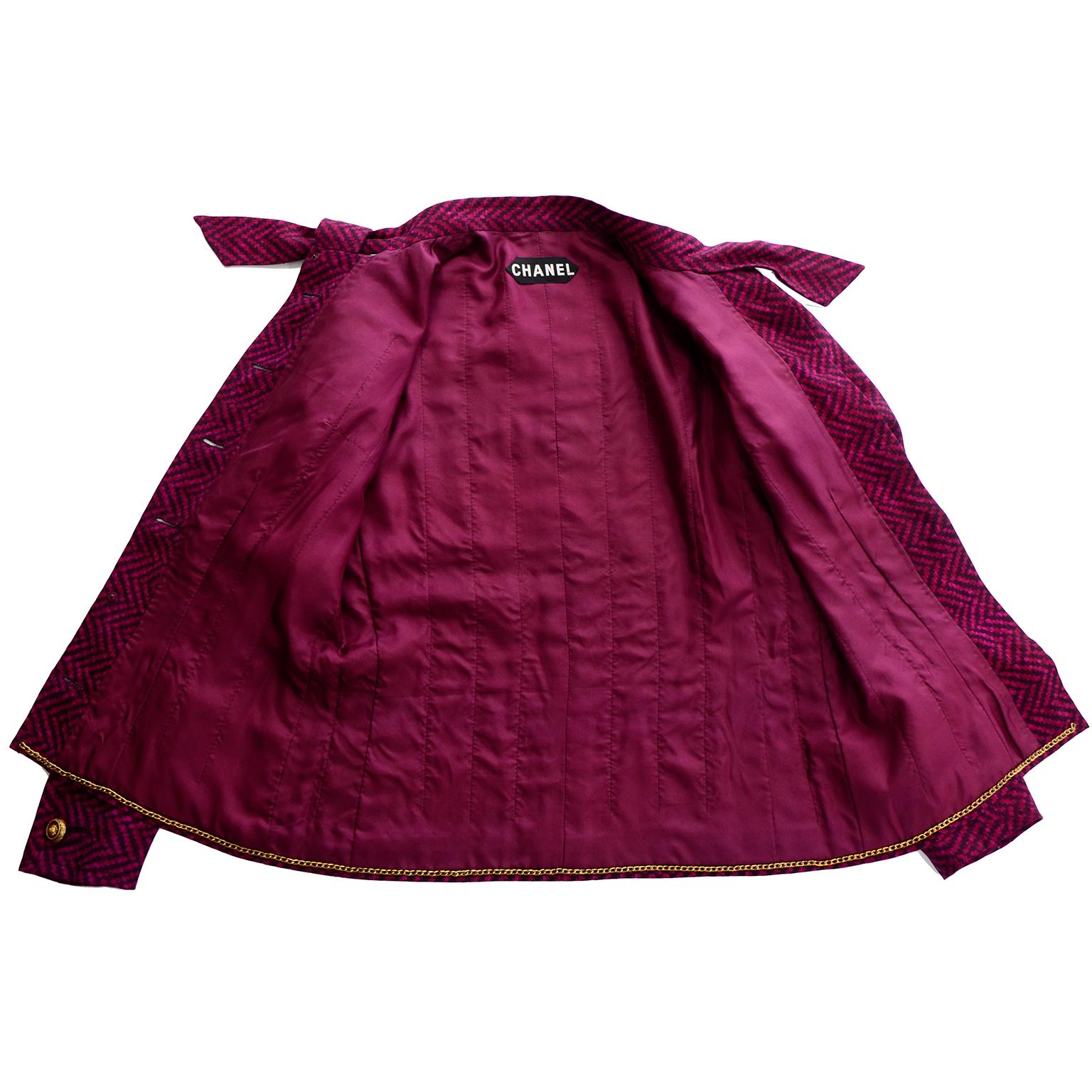 Chanel Haute Couture Vintage 2pc Purple Wool Jacket & Skirt Suit W Braided Belt 6