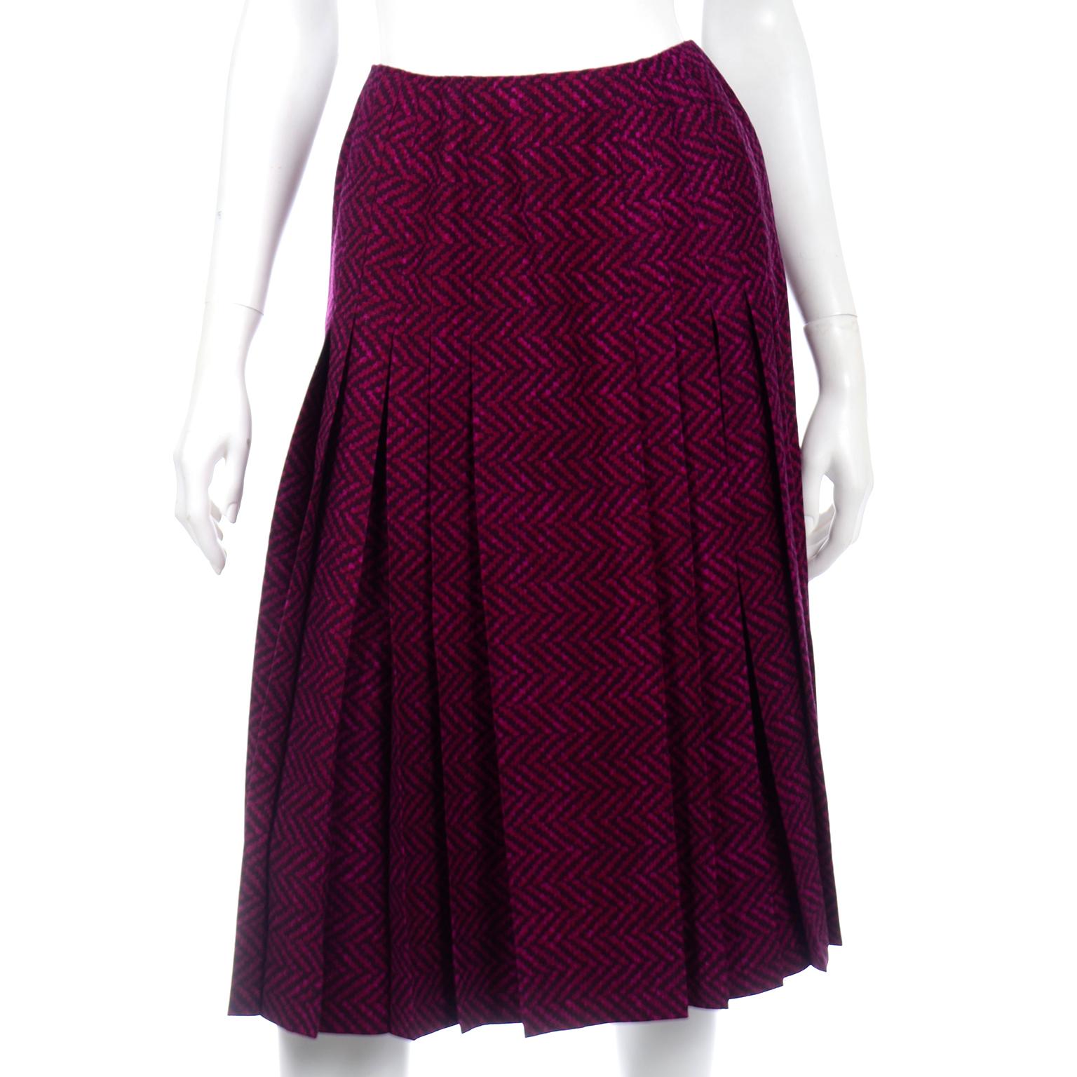 Chanel Haute Couture Vintage 2pc Purple Wool Jacket & Skirt Suit W Braided Belt 9