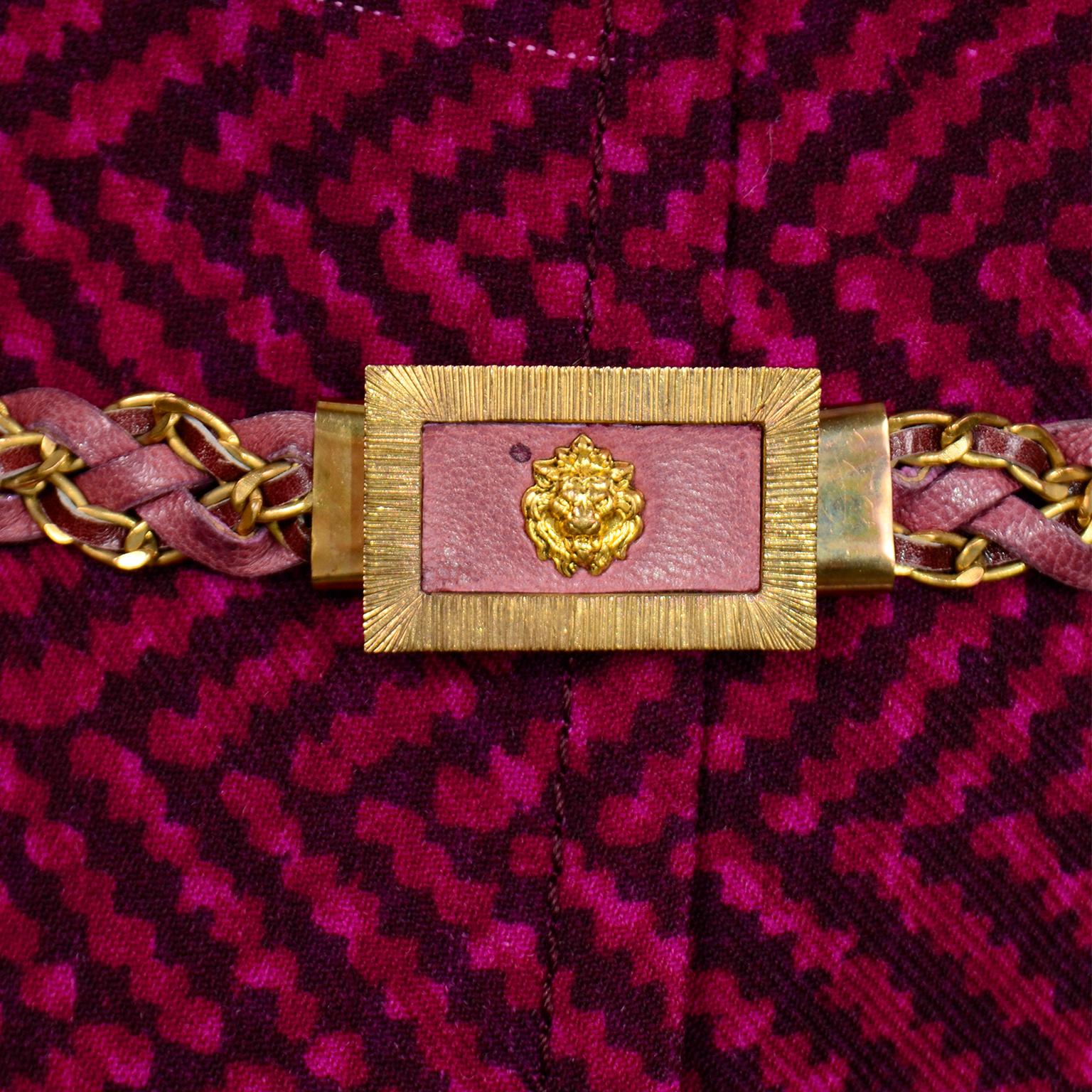 Chanel Haute Couture Vintage 2pc Purple Wool Jacket & Skirt Suit W Braided Belt 14
