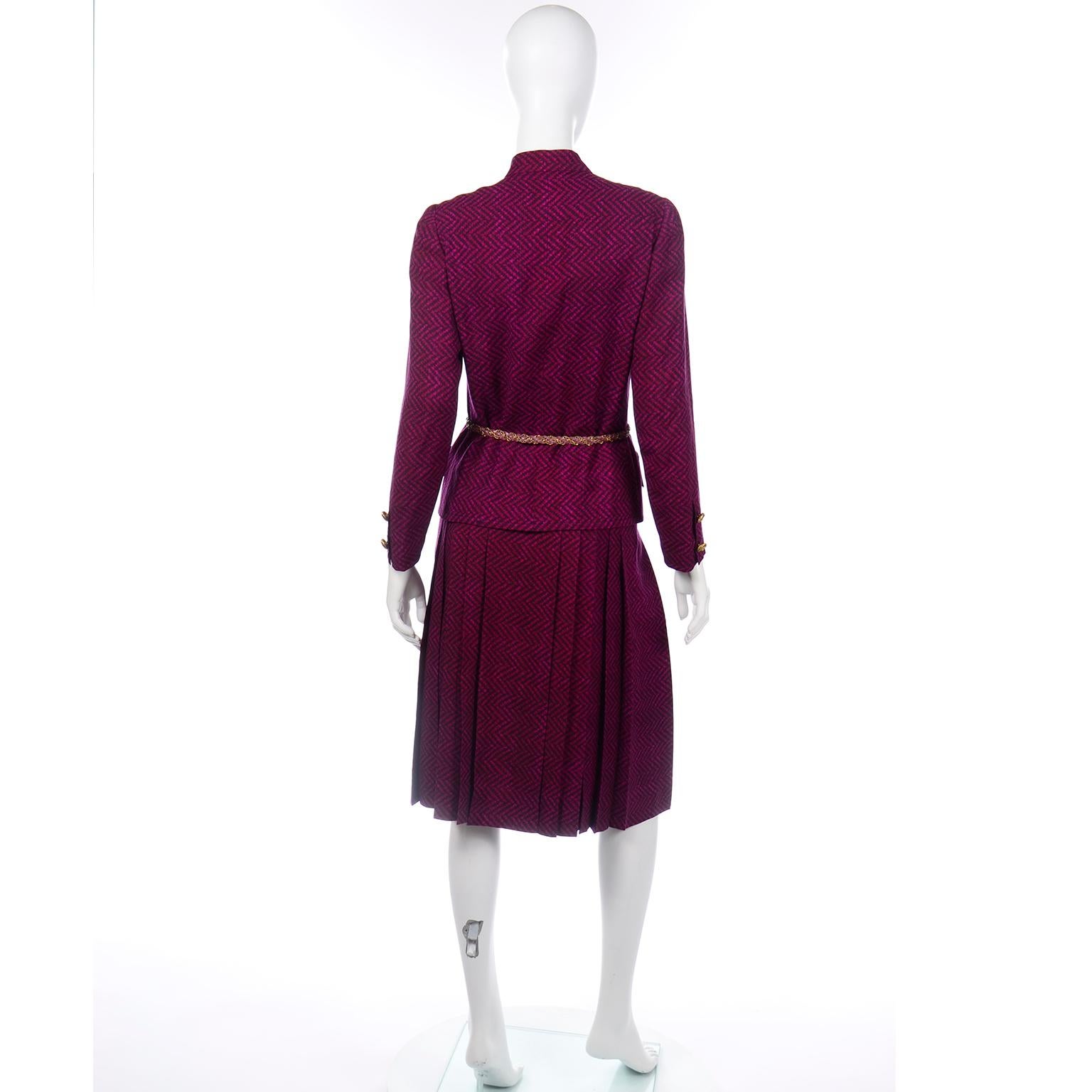 Chanel Haute Couture Vintage 2pc Purple Wool Jacket & Skirt Suit W Braided Belt 3