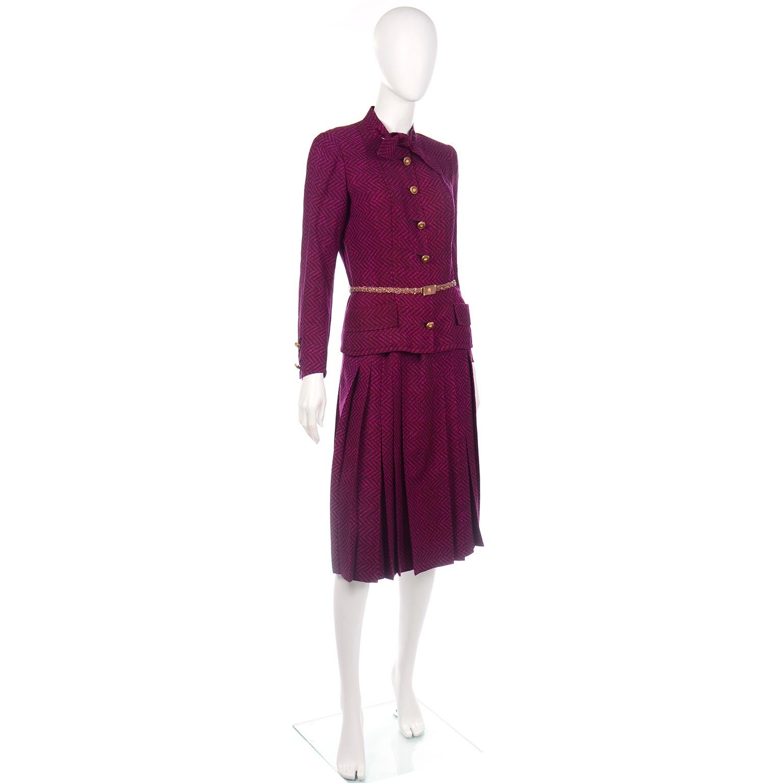 Chanel Haute Couture Vintage 2pc Purple Wool Jacket & Skirt Suit W Braided Belt 4