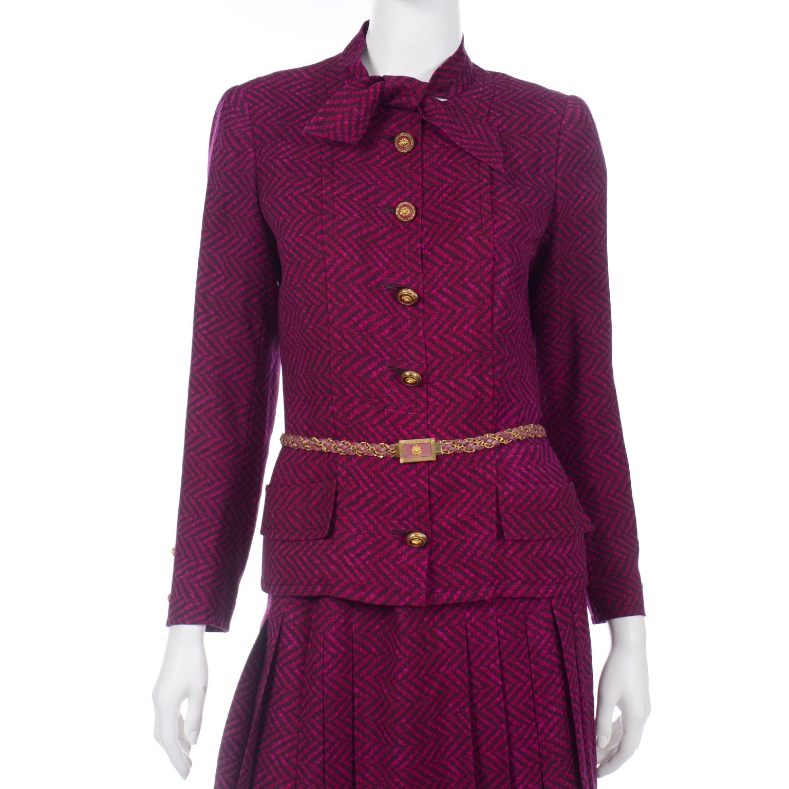 Chanel Haute Couture Vintage 2pc Purple Wool Jacket & Skirt Suit W Braided Belt 5