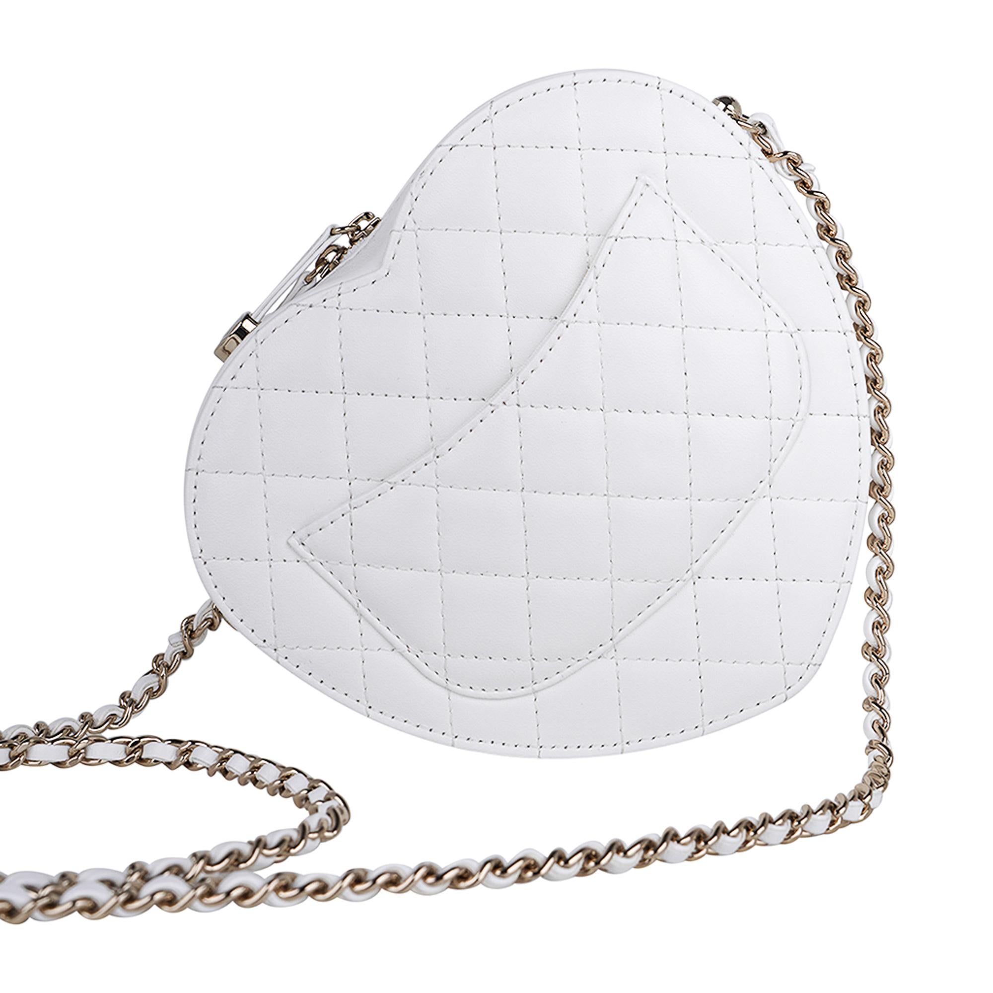 Gray Chanel Heart Bag 2022 SS White Champagne Hardware Limited Edition