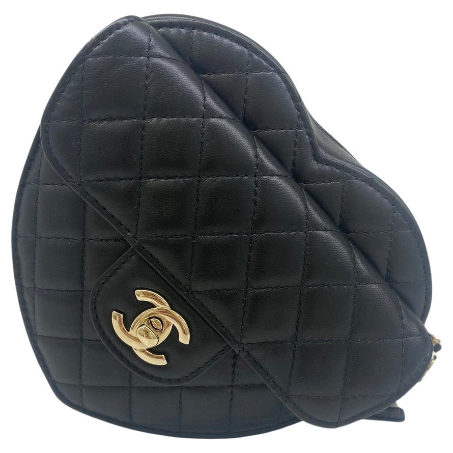 Chanel - Classic Flap Bag - Mini Rectangular Heart Chain - Black Lambskin  GHW - Unused