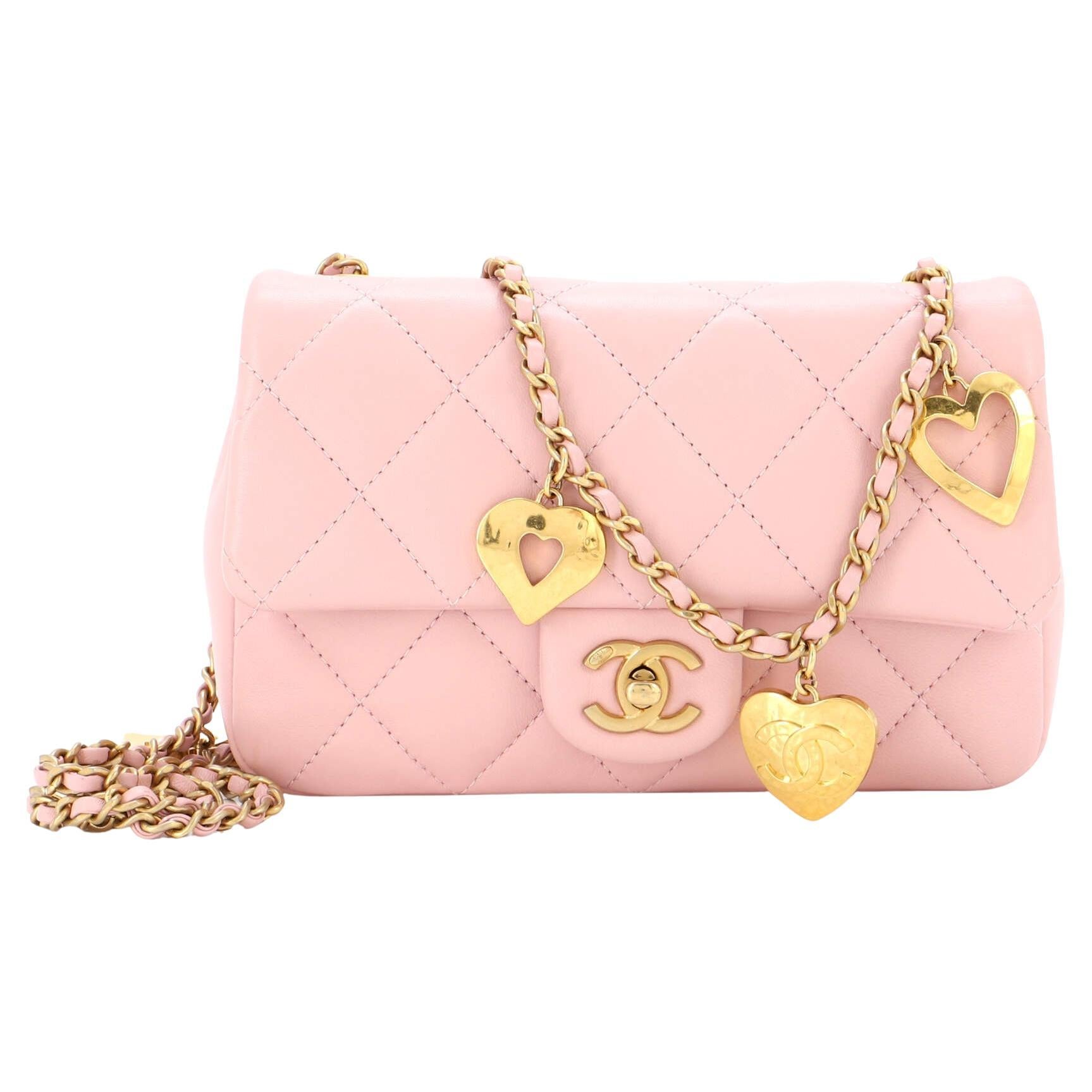 Chanel Small Flap Bag 23S AS3850 Crossbody Heart Gold Chain Purse Auth New  proof