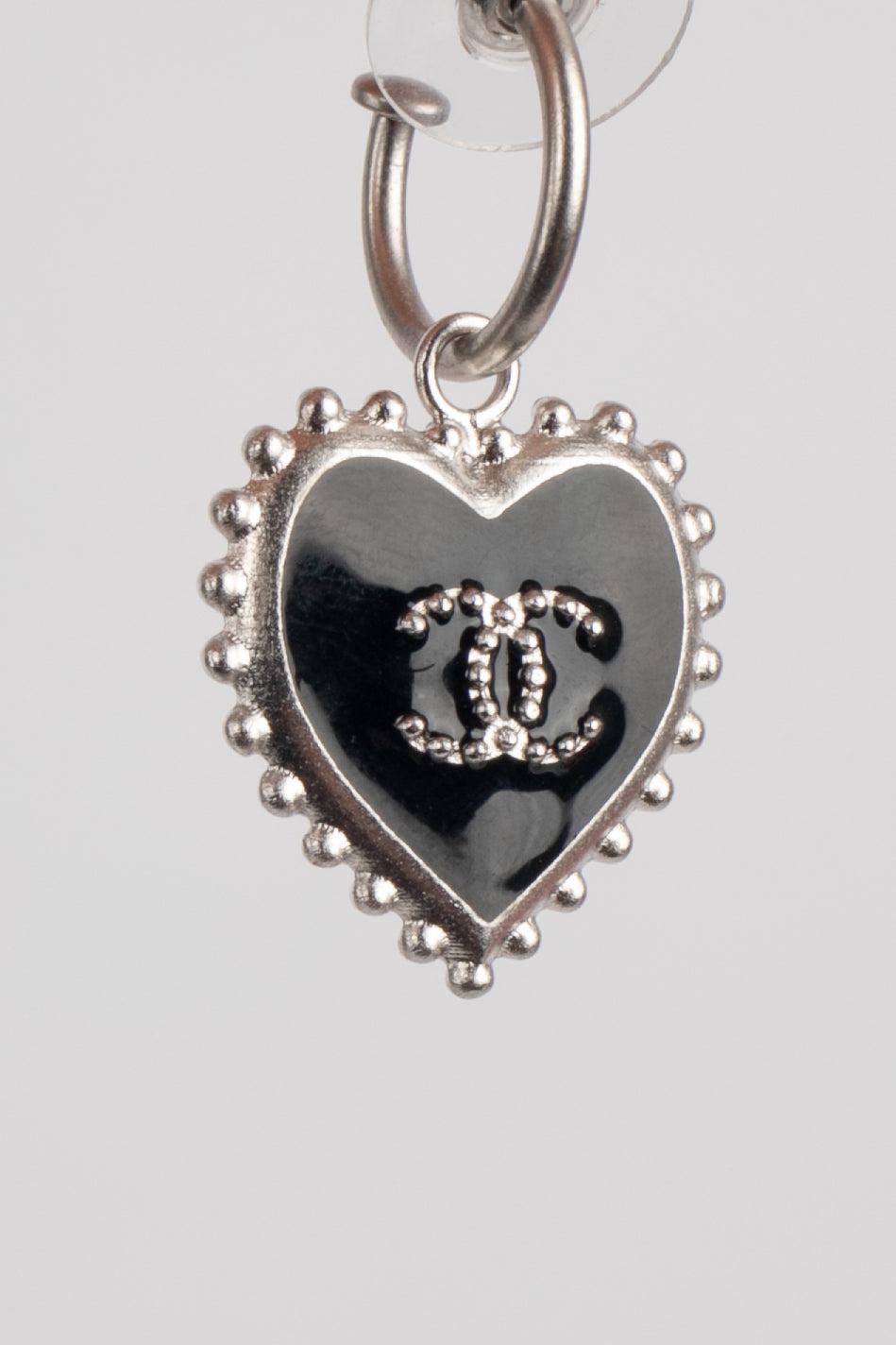 Women's Chanel Heart Earrings Enameled with Black, 2007