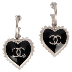 Chanel Heart Earrings Enameled with Black, 2007