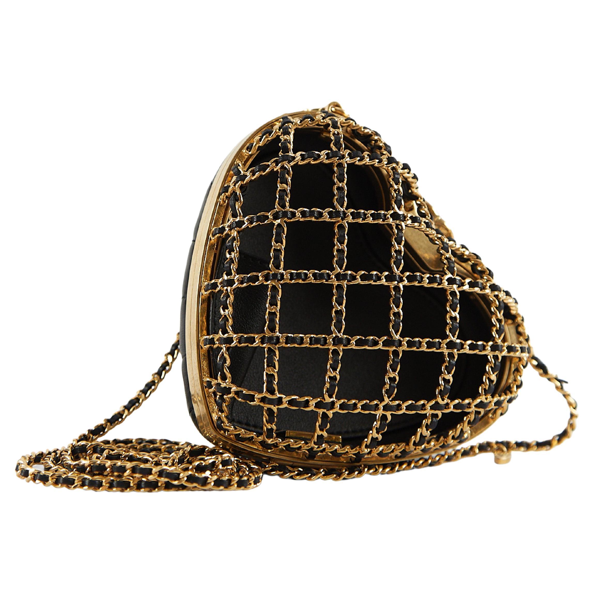CHANEL HEART MINAUDIERE BAG Black and Gold-Tone Hardware For Sale