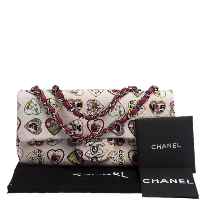 Chanel Heart Printed Canvas Vintage Valentine Small Classic Single Flap Bag 5