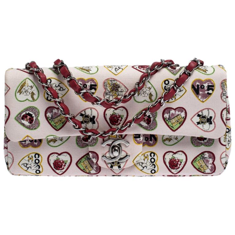 Chanel Heart Printed Canvas Vintage Valentine Small Classic Single Flap Bag