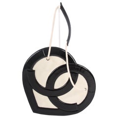 Chanel Heart Shape Bag Patent Leather Terry Cloth 2009 - black & white