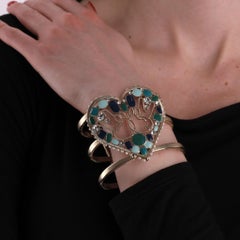 Chanel Heart-Shaped Enamel, Pearl & Swarovski Crystal Peace Cuff Bracelet