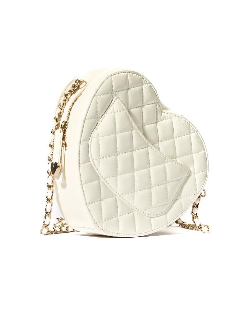 Chanel Corazón Intemporal Mediana Pelle Bianca Trapuntata Blanco en venta