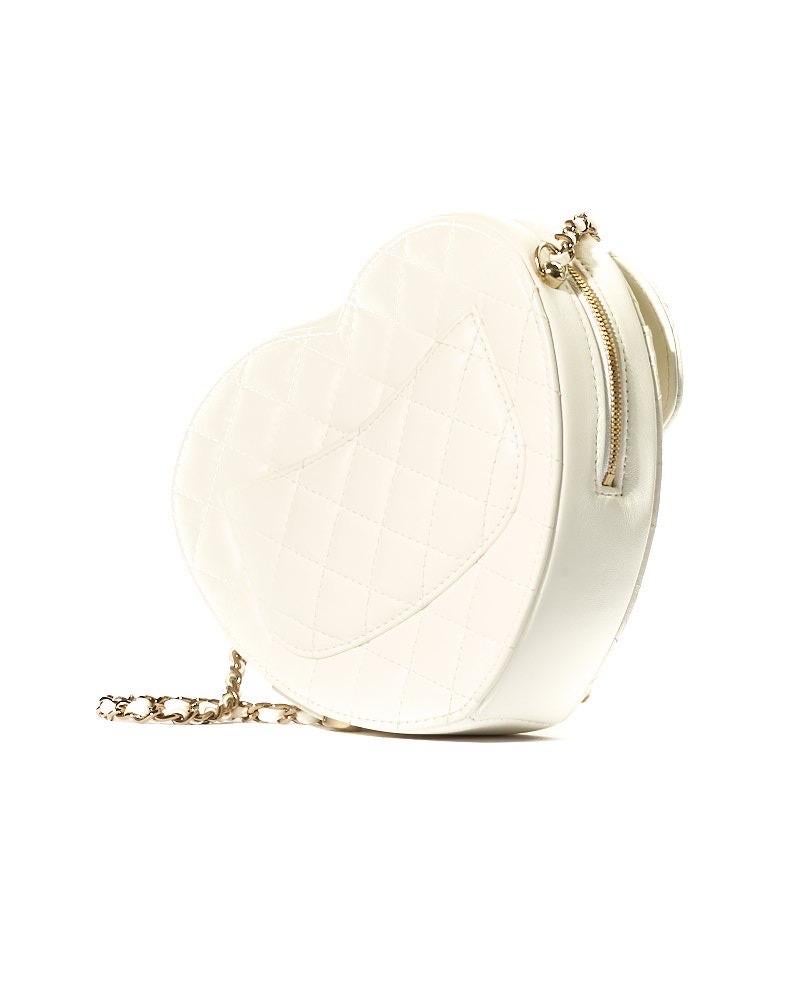 Chanel Corazón Intemporal Mediana Pelle Bianca Trapuntata en venta 2