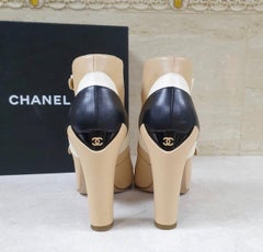 Chanel Heels Black White Beige Mary Jane Pump Heels