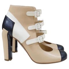 Chanel Heels Black White Beige Mary Jane Pump Heels