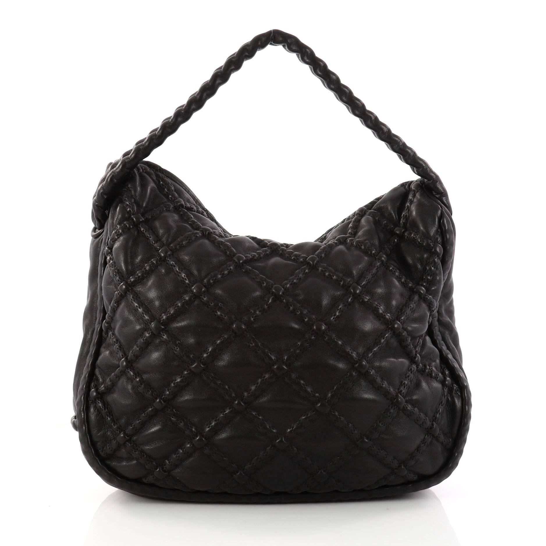 Black Chanel Hidden Chain Hobo Quilted Lambskin Large