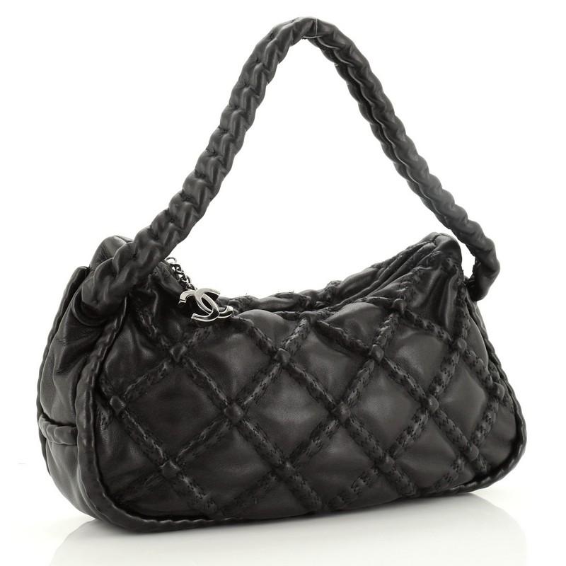 Black Chanel Hidden Chain Hobo Quilted Lambskin Small