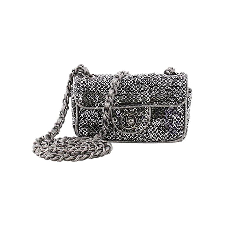 Pre-owned Chanel Small Classic Flap Bag Black and Silver Sequins