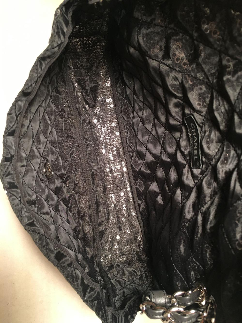 Black Chanel Hidden Sequins Mesh Jumbo Classic Flap Shoulder Bag
