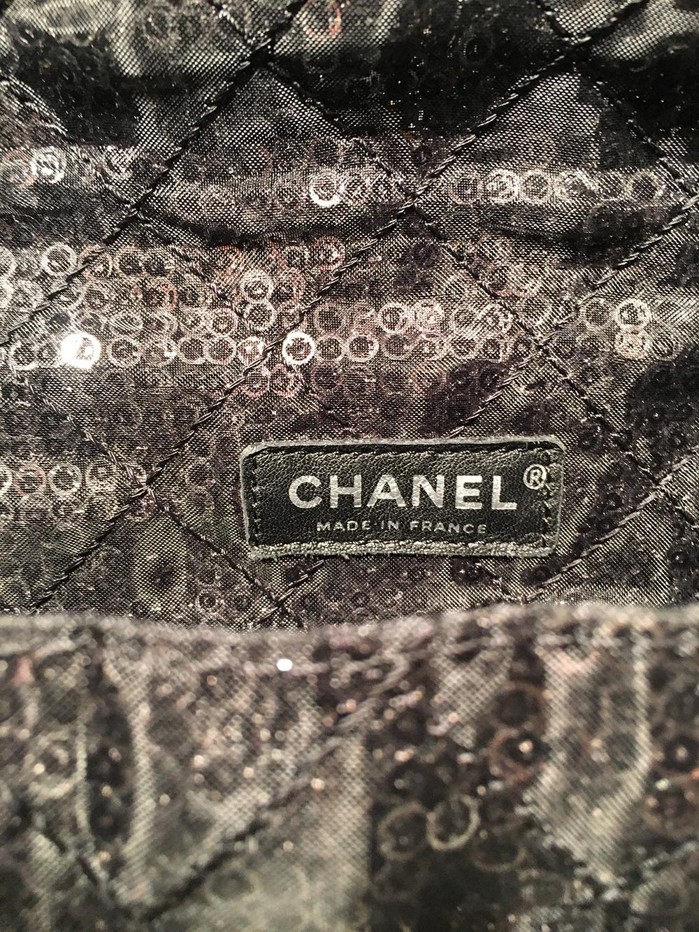 Chanel Hidden Sequins Mesh Jumbo Classic Flap Shoulder Bag In Excellent Condition In Philadelphia, PA