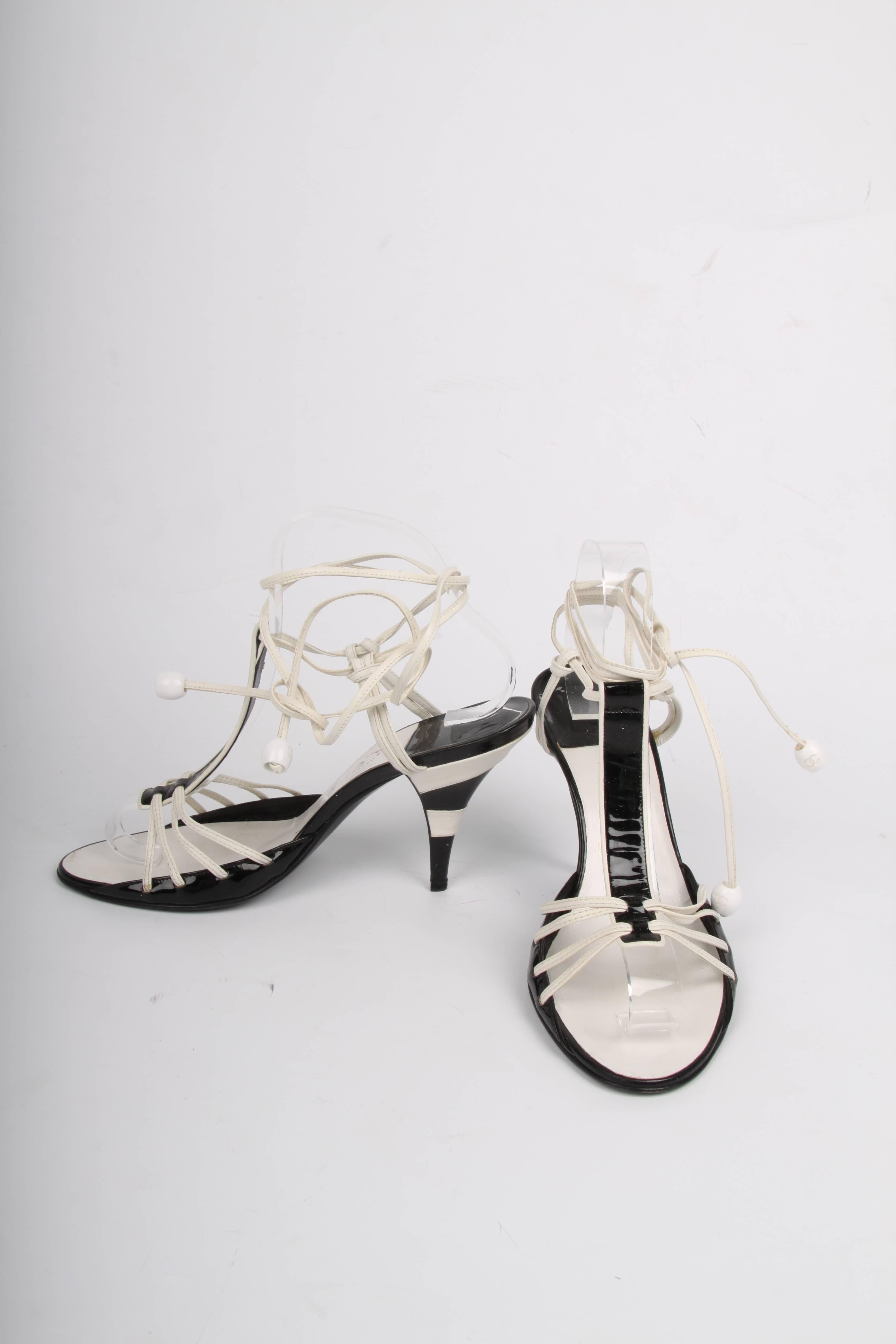 Gray Chanel High Heeled Sandals - black & white For Sale