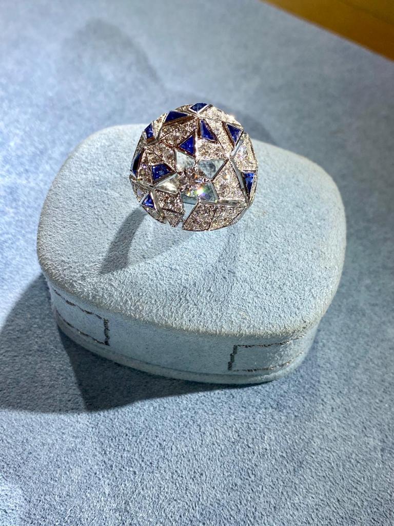 Brilliant Cut Chanel High Jewelry 18K White Gold, Sapphire and Diamond “Muse” Ring For Sale
