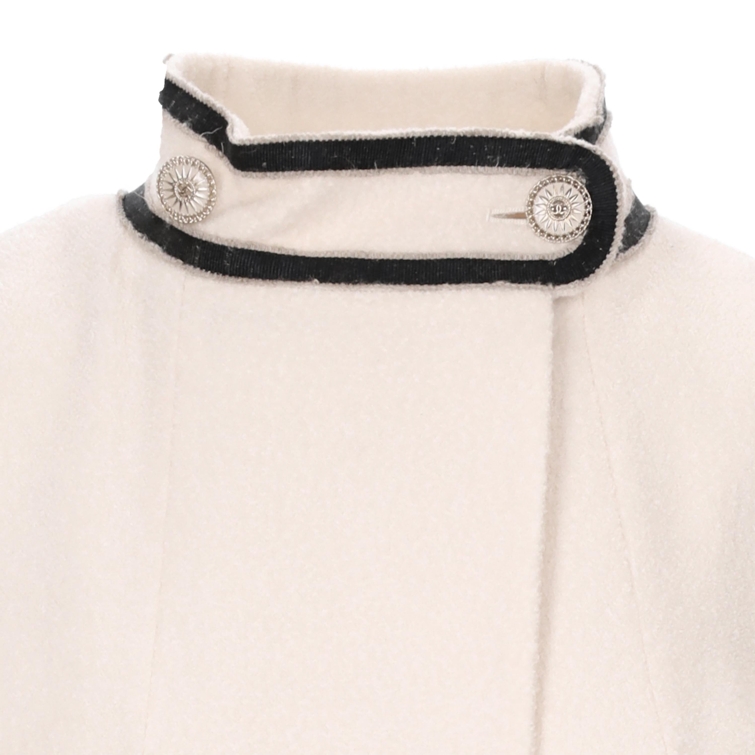 Beige Chanel High Neck Wool Coat For Sale